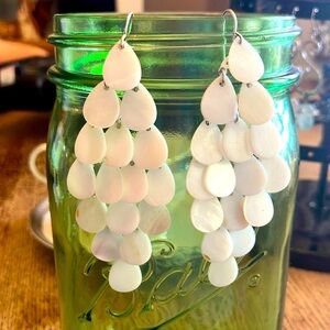 Shell White Teardrop Earrings Chandelier silver tone hooks